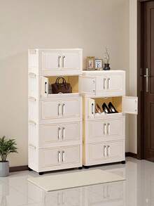 1 件（45 厘米/17.7 英寸）-（60 厘米/23.6 英寸）宽可折叠收纳柜，衣柜收纳盒，家用收纳整理器便携式衣柜，双门折叠盒，1-5 层可选，加厚双门带轮收纳柜，家用免组装收纳架，整理衣服玩具塑料折叠收纳柜 - 乳白色 - 查看 7