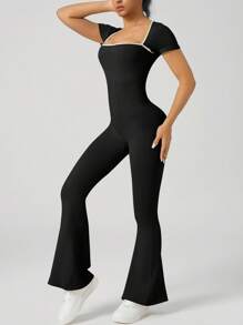 Women Workout Flare Jumpsuits ,High Stretch Athletic Jumpsuit, Gym Bodycon Scrunch Butt Yoga Rompers