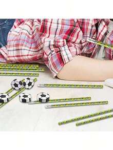 Bộ 12 bút chì thể thao kèm tẩy hình quả bóng đá, bút chì hình quả bóng đá có tẩy hình cầu, đồ dùng văn phòng phẩm chủ đề thể thao - Bút chì gỗ, thích hợp làm quà tặng sinh nhật theo chủ đề (Màu ngẫu nhiên) - màu xanh lá - Xem 9