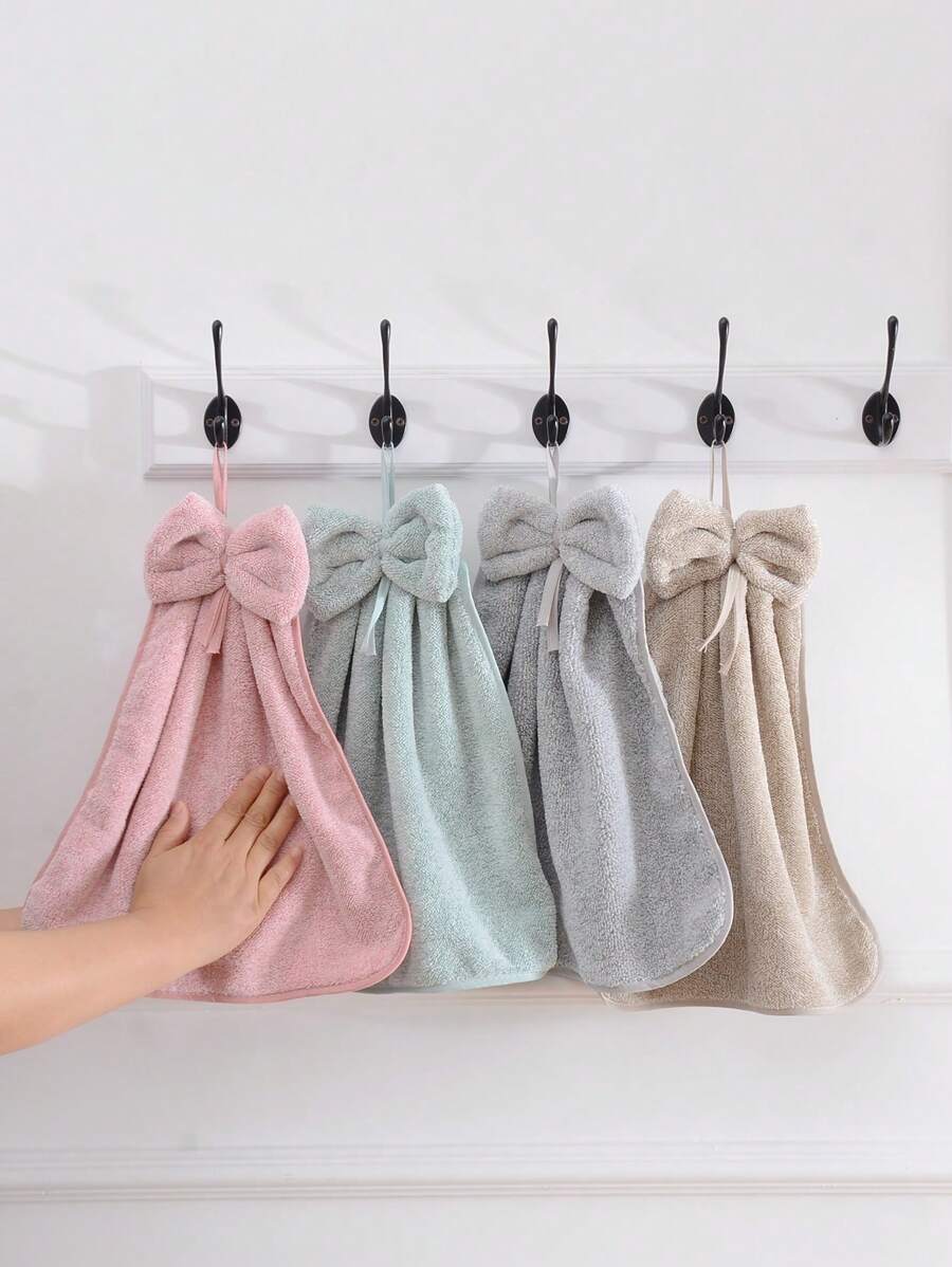 1/3 件蝴蝶结手巾，珊瑚绒速干手巾带挂环，吸水柔软毛巾，厨房清洁布，浴室用品，茶巾，圣诞礼物