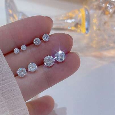 4 Pairs Of 925 Sterling Silver Simple White Crystal Ear Bridge Jewelry For Men And Women - New Advanced Style Stud Earrings For Pierced Ears