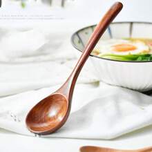 1pc Wooden Rice Spoon, Long Handle Wooden Spoon For Eating, Mixing, Noodles, Soup, Home Use