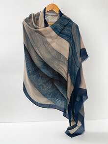 1 件女士时尚简约条纹渐变褶皱流苏涤纶围巾，休闲百搭头巾防风防晒披肩 - 彩色 - 查看 21