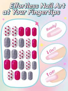 NAIO Pre-Glue Manicure Press On Nails, Cute Style Kids Mini Nails Press On, 'Super Awesome', Multi-Color,Solid Color, Polka Dot Elements, Kids Size, Square, Contains 24 Pieces Fake Nails For Girls Back To School