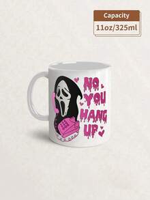 1pc Ghost Face Halloween Mug 11oz - 'No You Hang Up' Design,Spooky Scream Horror Coffee Cup For Fans And Collectors,Reusable,Perfect For Halloween Decor,Coffee Lovers,Autumn Coffee Cup,Fall Decor,Thanksgiving,Christmas,Ideal Gift For Women,School,Office,Birthday Gift,Holiday Gift,Party,Wedding