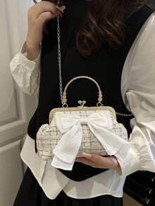 Túi xách dạ hội đính sequin thời trang mới 2025 dành cho nữ, túi xách, túi đeo vai, túi đeo chéo, màu trơn, túi xách quai xích [Họa tiết hoa ngẫu nhiên] - Màu be - Xem 4