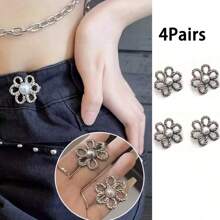 1/2/4 pares de hebillas de cintura con diseño floral, ajustadores de cintura para faldas y pantalones vaqueros - Hebillas desmontables para ajustar el tamaño de la cintura de pantalones y faldas sin necesidad de coser, herramienta perfecta para ajustar la cintura