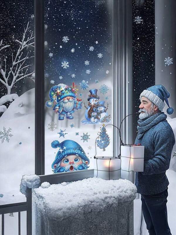 108pcs Sprinkle Silver Glitter Christmas Stickers Old Man Window Gnome Snowman Bear Christmas Tree Decoration Sticker Window Sticker Christmas Windows Clings For Glass Windows Snowman Window Clings Christmas Window Decals For Decoration Winter Window Clings