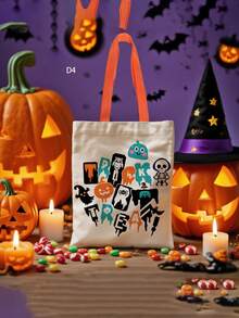 1pc Halloween Canvas Bag, Witch Ghost Holiday Party Kindergarten Candy Gift Bag, Gift Store Packaging Bag - Multicolor - View 7