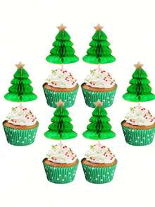 12/24pcs Christmas Tree Shaped Cake Decorations, Cocktail Stirrers, Dessert Fruit Picks, Suitable For Party Decor And Holiday Atmosphere - Multicolor - View 5