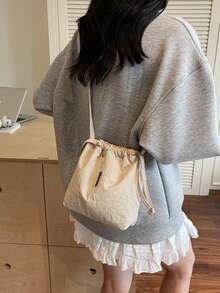 Fashionable Casual Versatile Drawstring Oxford Cloth Bucket Bag, Small Niche Literary Style Crossbody Bag, Phone Bag, Shoulder Bag For Women - Multicolor - View 4