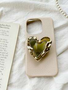 1 件心形镜面手机支架，电镀金属皱褶粘合可伸缩桌面支架，简约设计，兼容 、Android 手机，生日、家人、朋友礼物，推拉式手机握把手机配件 - 愛心鏡子 - 查看 7