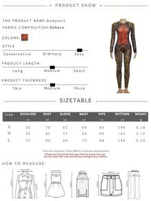 Tuta lunga aderente in vita alta con zip, maniche lunghe, stampa grafica e dettagli in rete, sexy - Arancione - Visualizzare 6