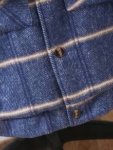 男童格子连帽休闲夹克，冬季 - 藍色 - 查看 4