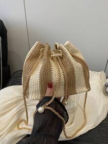 迷你时尚纯色女士水桶包，百搭优雅的链条斜挎包，适合购物、钱包、逛街、年轻女性、大学生、新人、白领。非常适合办公室、大学、工作、商务、通勤、户外活动、旅行和郊游。