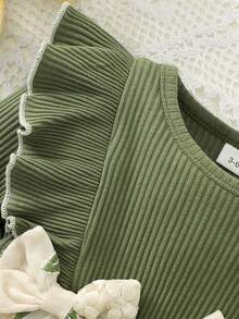 Vestido de Primavera y Otoño para Recién Nacida, con Tul y Bordado de Plantas y Flores - Verde - Ver 3