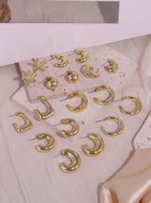 6-18 piezas Pendientes de moda de la serie Océano Dorado con estrellas de mar y elementos geométricos, adecuados para uso diario, regalo para familia, novia, amigos, vacaciones