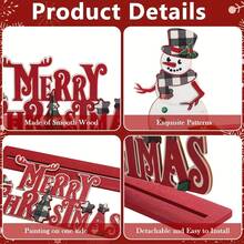6pcs Christmas Snowman, Reindeer, Santa Claus, Red & Black Plaid Decorative Wooden Signs, Christmas Table Decor, Home Party Decoration - Red - View 6