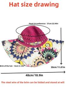 Fashionable Women Sun Hat For Outdoor Activities, Traveling Or Beach, 1pc, 2024 New Design Straw Hat With Wide Brim To Block The Sun, UV Protection, A Romantic Gift For Daily Life - Linen Patchwork Sunhat - View 4