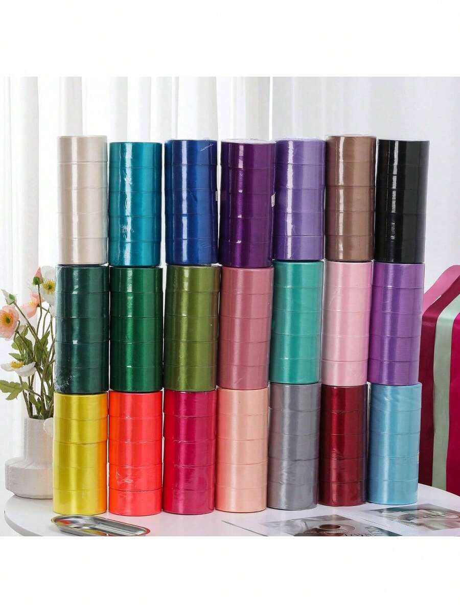 5 卷 4 厘米手工玫瑰缎带，婚礼椅装饰，礼盒包装，花卉丝带，彩虹色，毕业派对，单身派对，蝴蝶结制作 - 彩色 - 查看 1