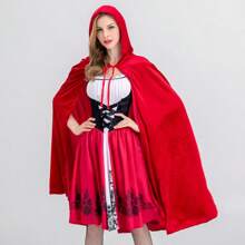 1 Set Christmas Little Red Riding Hood Cloak, Cape + Skirt, Castle Queen Shawl, Vampire Game Party Cosplay Halloween Christmas Party Red Cloak Costume Prop (Size 6)