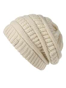 1 Stück gestrickte Beanie Mütze, warm gefüttert, vielseitig, lässig, Polyester, einfarbig, geeignet für Herbst/Winter