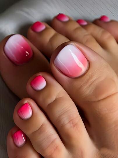 美甲贴片，按压式美甲用品，焕新造型，展现指尖魅力。短款方形短趾甲贴片，可拆卸，24片装。夏季必备美甲贴片，适合节日、派对、约会和日常佩戴。女士和女孩都适用的美甲贴片。美丽的指甲也是馈赠亲友的最佳礼物。粉色渐变图案假指甲贴片