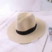 1 pieza Sombrero de paja con estilo salvaje del oeste, color caqui, protección UPF 50+ UV, trenzado de Panamá, decoración negra, vintage, ligero, transpirable, protección solar, adecuado para la playa, viajes, bodas, festivales de música, regalo del Día de San Valentín
