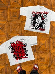 Shadow Graphic T Shirts For Men, 100 Percent Cotton Oversized T Shirt, Dark Aesthetic Punk Camisetas Para Hombre - 白色 - 查看 2