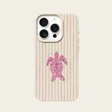 1pc Cute Pink Turtle Striped Pattern TPU Phone Case Compatible With Apple// Phones - White - View 5