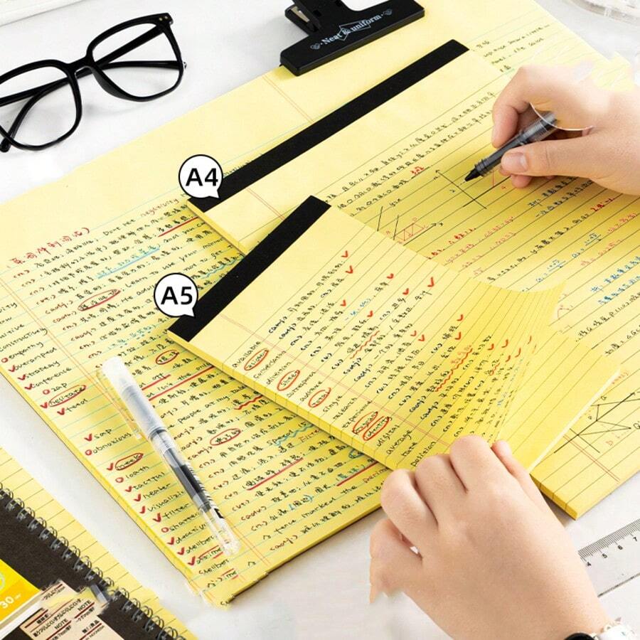 A5/A4 Horizontal Line Tearable Memo Planner, Yellow Warm Color Protects Eyes, Portable Notepad, Suitable For Students Back To School Season