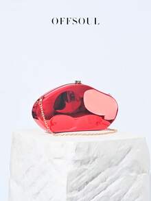 雕塑金属手拿包，新时尚欧美镂空精致晚宴包，金属个性明星派对链条单肩斜挎包，优雅女士手拿包 - 玫瑰紅 - 查看 7