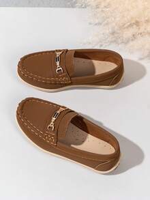 儿童乐福鞋，优雅的乐福鞋，适合男孩和女孩，百搭，可爱的圆头平底公主鞋，永恒的儿童鞋 - 棕色 - 查看 3