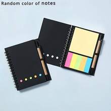 1pc Spiral Pocket Notebook With Pen Holder, Sticky Notes And Colored Index Tabs - Durable Brown Paper Cover Journal - 4.1"X5.3" - Compact Portable Size (Card Order Is Random)