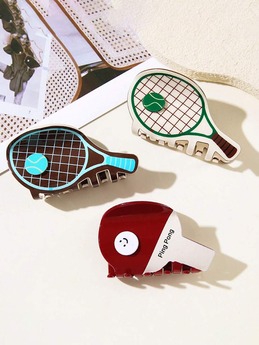1pc Fashion Minimalist Campus Sports Series Acrylic Tennis Racket Hair Clip, Cute Ping Pong Paddle Hair Clip, Suitable As Back To School Gift, Daily Wear Hair Accessories Women Claw Clip Autumn Accessories Football Accessories Women - Multicolor - View 1