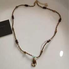 复古皮革棕色宝石太阳吊坠串珠颈链锁骨链项链女士独特 Y2K 个性化垃圾摇滚珠宝 - 彩色 - 查看 4