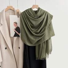 1 件女士时尚简约条纹渐变褶皱流苏涤纶围巾，休闲百搭头巾防风防晒披肩 - 彩色 - 查看 3