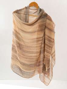 1 件女士时尚简约条纹渐变褶皱流苏涤纶围巾，休闲百搭头巾防风防晒披肩 - 彩色 - 查看 24
