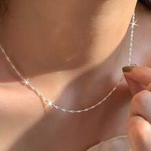 925 Sterling Silver Plated Water Wave Chain Necklace, Classic Neck Ornament Gift, Suitable For Women In All Seasons, Valentine's Day Gift For Girlfriend And Sister - Silver - View 1