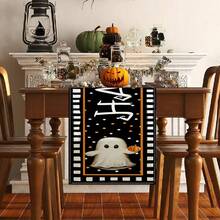 Obrus z nadrukiem ducha Halloween 1/25 szt., pyłoszczelny i łatwy do wycierania, odpowiedni do dekoracji domowych, stołu jadalnego, przyjęć świątecznych i jesiennych. Akcesoria na imprezę halloweenową, prezenty świąteczne, wystrój pokoju, dekoracja stołu jadalnego. - XYZQ41 - Zobacz 4
