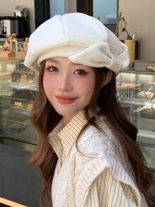 1 件女士优雅波西米亚派对休闲可爱复古街头甜美蝴蝶结贝雷帽，时尚百搭艺术家帽，适合日常外出和购物秋季配饰