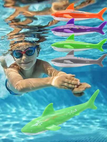 4pcs Kids Summer Swimming Pool Shark Shaped Diving Toys, Underwater Catching Game Toys, Educational Throwing Toys, Diving & Swimming Training Supplies, Swimming Pool Fun Games, Outdoor Toys, Swimming Pool Toys, Water Games Training Gifts For Boys & Girls (Partial Colors Random)