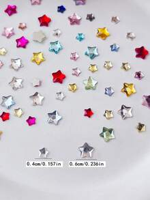50pcs/100pcs Colorful Star 3D Nail Art Decorations, Random Mixed Colors And Sizes, Including Flat Asymmetric Five-Pointed Stars, Rose Red, Sea Blue, Light Pink 3D Nail Rhinestones, Nail Gems, Nail Art Tools, Women/Girls Nail Art Accessories, Nail Stickers Nail Charms - Multicolor - View 4