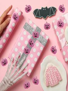 500 piezas Pegatinas de Halloween en rollo con forma de calabaza rosa con láser, pegatinas brillantes y resistentes al agua, autoadhesivas, para decorar sobres, diarios, fiestas, regalos de Halloween, decoración de otoño