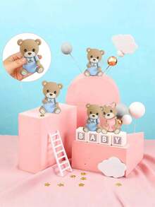 16件套 - 可爱泰迪熊蛋糕装饰，泡沫球蛋糕装饰（多种颜色），婴儿派对蛋糕装饰，软橡胶娃娃装饰，泰迪熊生日蛋糕装饰，婴儿派对装饰，性别揭晓派对（蓝色） - 彩色 - 查看 6