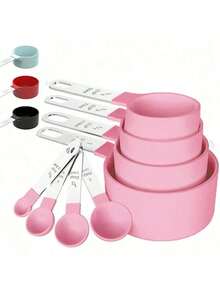 4/8pcs/Set Stainless Steel Handled Multi-Functional Plastic Measuring Spoons, Measuring Cups, Scaled Measuring Spoons Set, Cooking And Baking Tool, Essential Kitchen Gadgets For Home And School - Multicolor - View 1