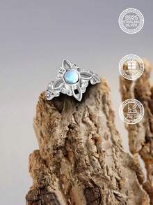 1 Stück S925 Sterling Silber Mondstein Hexenknoten Ring, Schmuck für Frauen, geeignet für tägliche Dekoration, Osterdekoration, Musikfestival Dekoration, Ostergeschenk, Weihnachtsgeschenk, Hochzeitsgeschenk, kommt mit Geschenkbox