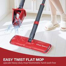 Easy Twist Flat Mop With One-Click Water Release, Self-Wringing Mop With 270° Spin Tech, Dual-Active Fiber Head & Hand-Free Washing (1 Mop+3 Mop Pads) - 1 - 查看 1