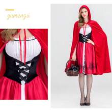 1 Set Christmas Little Red Riding Hood Cloak, Cape + Skirt, Castle Queen Shawl, Vampire Game Party Cosplay Halloween Christmas Party Red Cloak Costume Prop (Size 6)