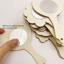 12 Pieces Of DIY White Wood Small Mirrors, Handicraft Set, Cartoon Animal Butterfly Heart Mirror Theme, Including 12 Wooden Board Mirrors, 1 Color Diamond Sticker, 12 Color Pens, DIY Handicraft Set Suitable For Children, Four-Season Wooden Handicraft Supplies Set, Halloween, Christmas, Birthday Gifts - Apricot - View 5